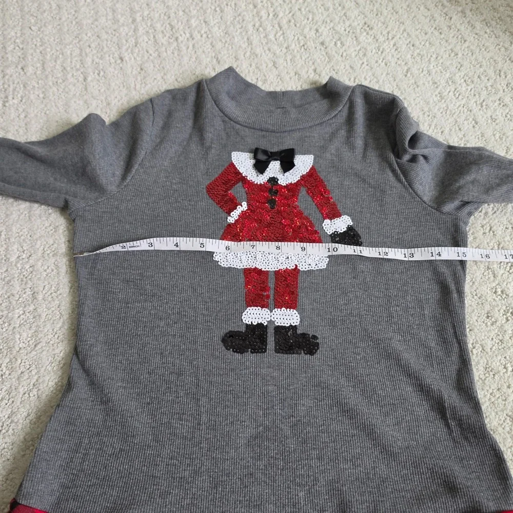 Kids Grey Red Plaid Sequin Christmas Dress size XL 14/16